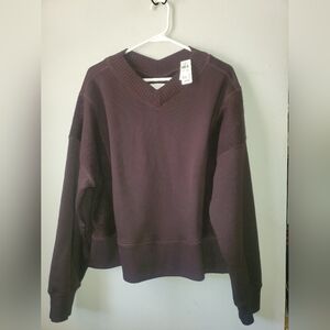 aerie Dark Brown V-Neck Apres Sweatshirt